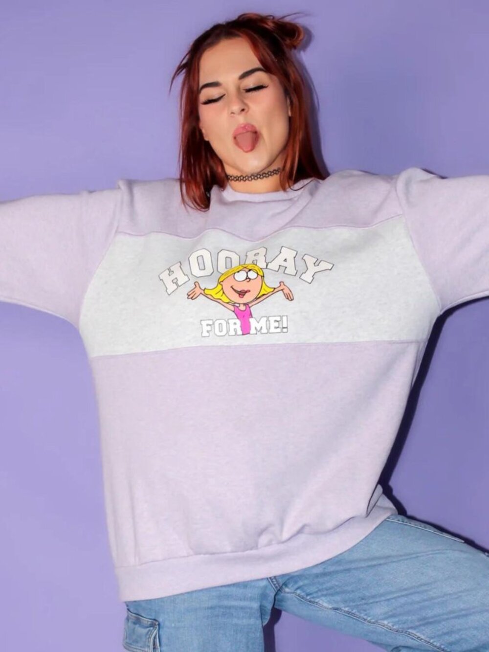 LIZZIE MCGUIRE X CAKEWORTHY Graphic Crewneck Purple Sweater Plus Size 3X